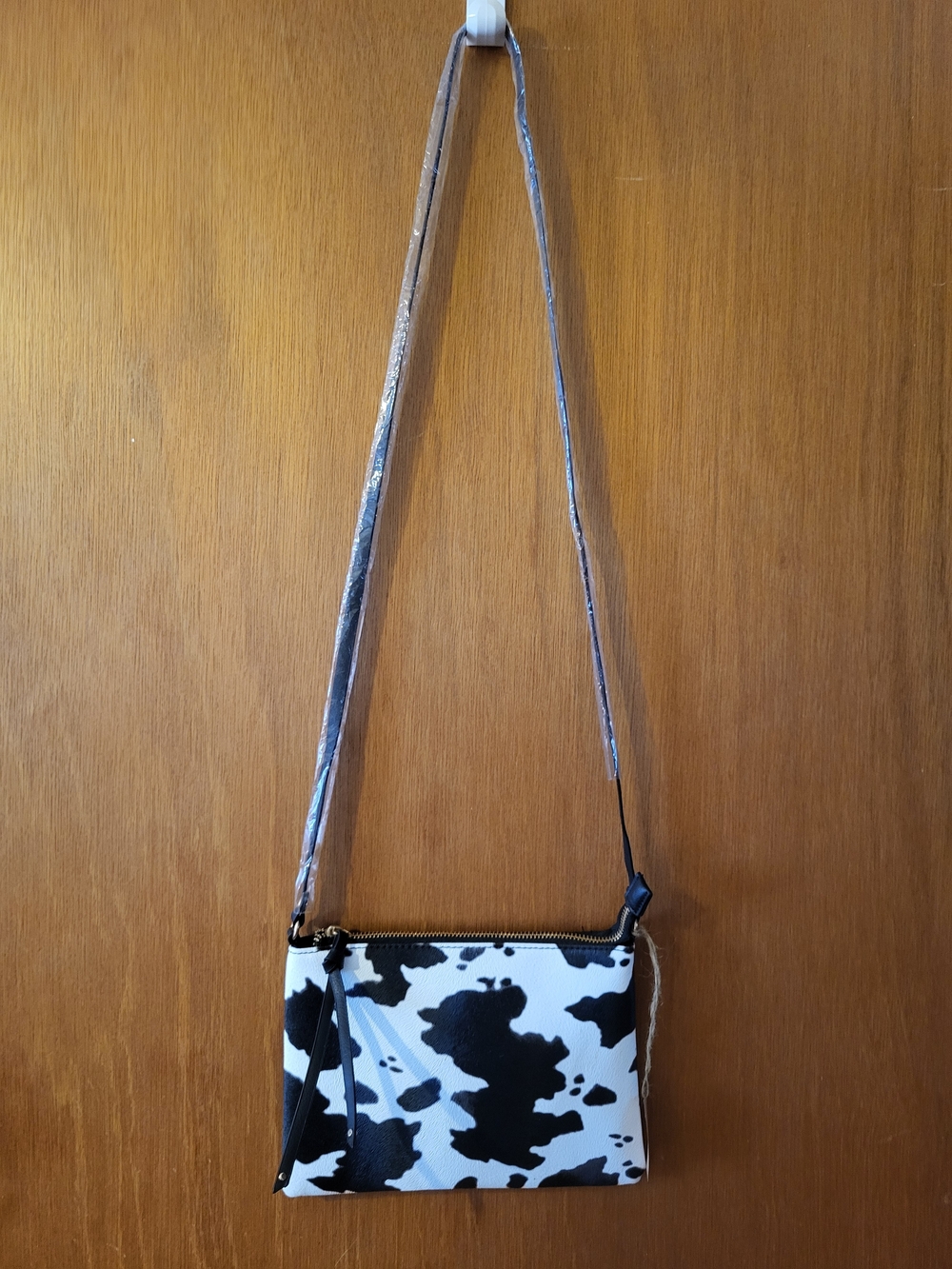 Black and White Cow-Print Crossbody Bag - Women